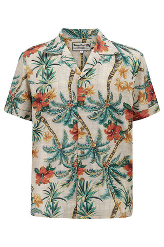 Mens 'Cooper' Short Sleeved Casual Hawaiian Shirt In Tiki Palm Print. 1950s Sport Shirt - Wholesale dresses from Rock n Romance, United Kingdom