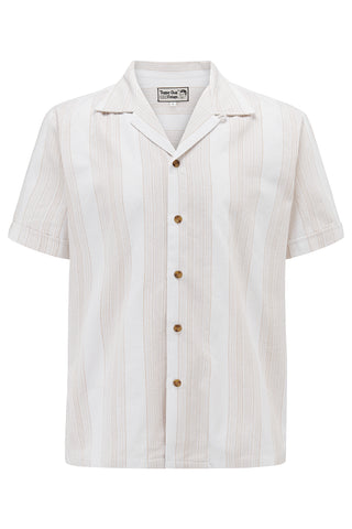 Mens 'Cooper' Short Sleeved Casual Shirt In 100% Cotton Beige Stripe. 1950s Sport Shirt - Wholesale dresses from Rock n Romance, United Kingdom