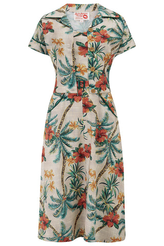 The 'Lucille' 2pc Sweetheart Dress & Bolero Set In Tiki Palm Print, True Late 1940s - Early 50s Vintage Style - Wholesale dresses from Rock n Romance, United Kingdom