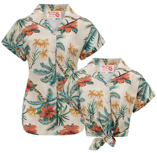 Tuck in or Tie Up 'Maria' Blouse in Tiki Palm Print, Authentic 1950s - Wholesale dresses from Rock n Romance, United Kingdom