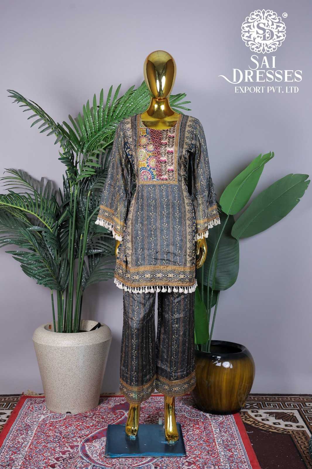 CHARCOAL GREY KURTI PALAZZO SET - Wholesale boho from Sai Dresses, India