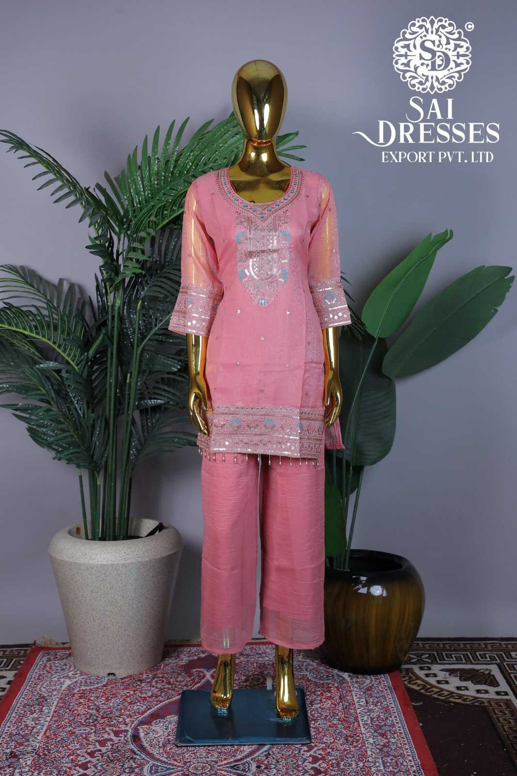 PEACH PINK EMBELLISHED SET - Wholesale boho from Sai Dresses, India