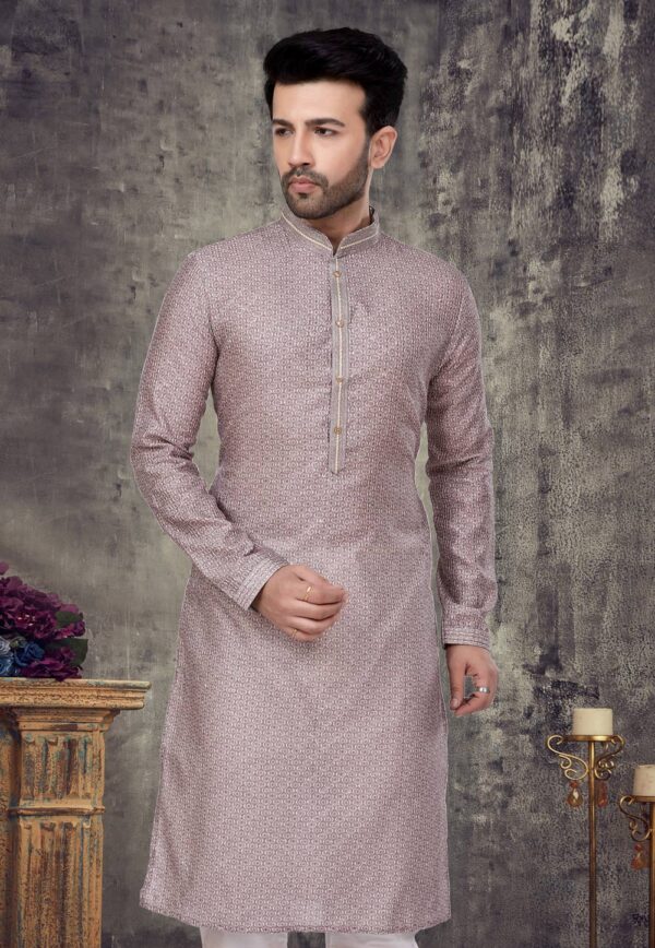 Magenta and White Slub Silk Kurta Pajama - Wholesale boho from Sangrelia, India
