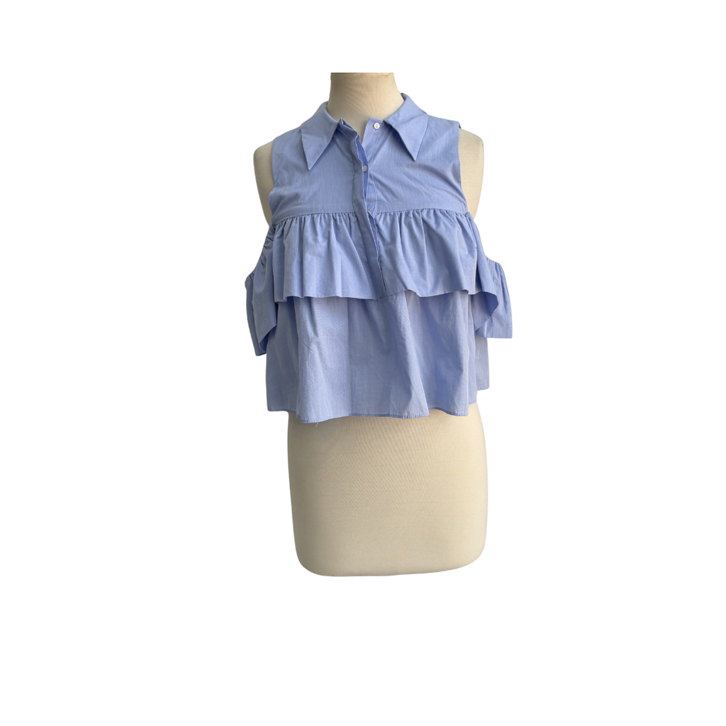 Zara Light Blue Frilled Cotton Poplin Shirt - Wholesale accessories from Secret Stash, Pakistan