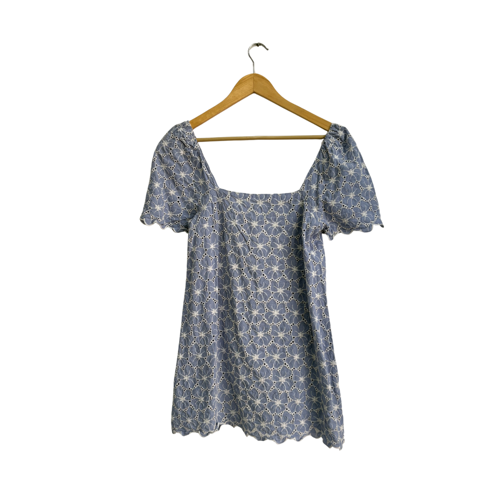 Zara Light Blue & White Cotton Floral Cutwork Embroidery Mini Dress - Wholesale accessories from Secret Stash, Pakistan