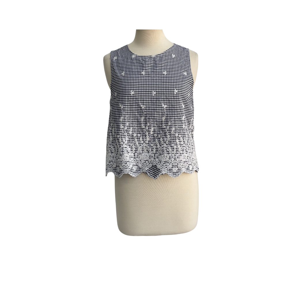 Zara Navy Blue & White Gingham Flower Embroidery Top - Wholesale accessories from Secret Stash, Pakistan