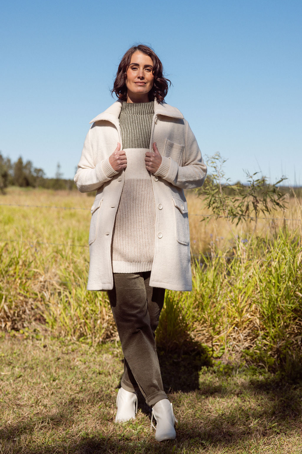 Rib Collar Pocket Detail Coat - Wholesale boho from See Saw Clothing, Australia