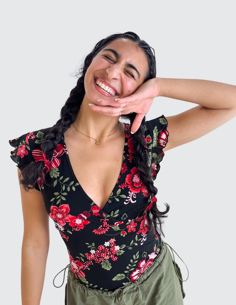 Red Floral Top - Wholesale 00s from Self Esteem, United States