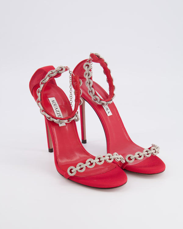 Aquazzura Red Love Link 105 Crystal Embellished Heeled Sandals Size EU 38 RRP £1,100 - Wholesale accessories from Sellier Knightsbridge, United Kingdom
