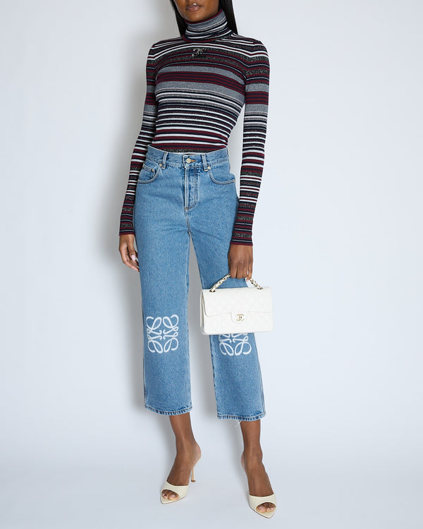 Chanel 23/B Burgundy Striped Knitted CC Long Sleeve High Neck Jumper Size FR 38 (UK 10) - Wholesale boutique from Sellier Knightsbridge, United Kingdom