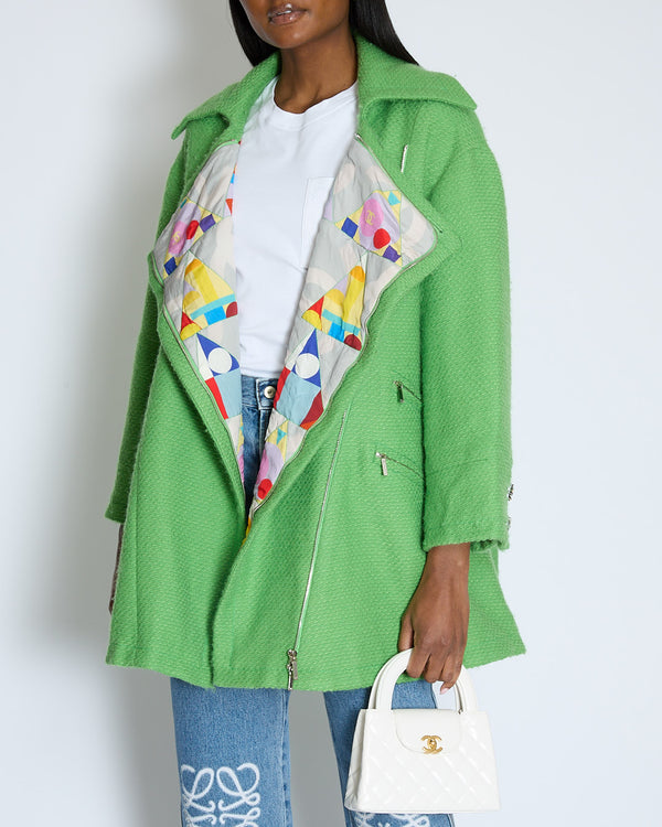 Chanel AW/14 Green Wool Tweed Coat with Pocket Details and Silver Embellished Logo Buttons Size FR 36 (UK 8) - Wholesale boutique from Sellier Knightsbridge, United Kingdom