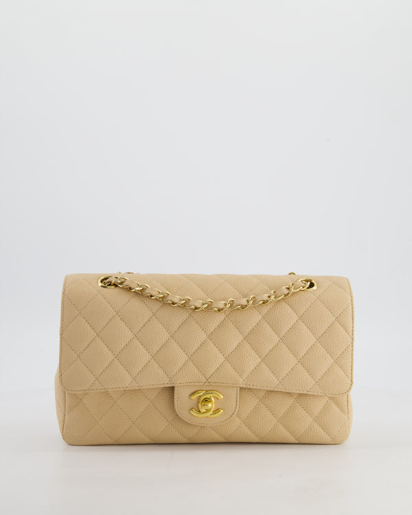 Chanel Beige Clair Medium Stitched Edge Classic Double Flap Bag in Caviar Leather with Gold Hardware - Wholesale boutique from Sellier Knightsbridge, United Kingdom