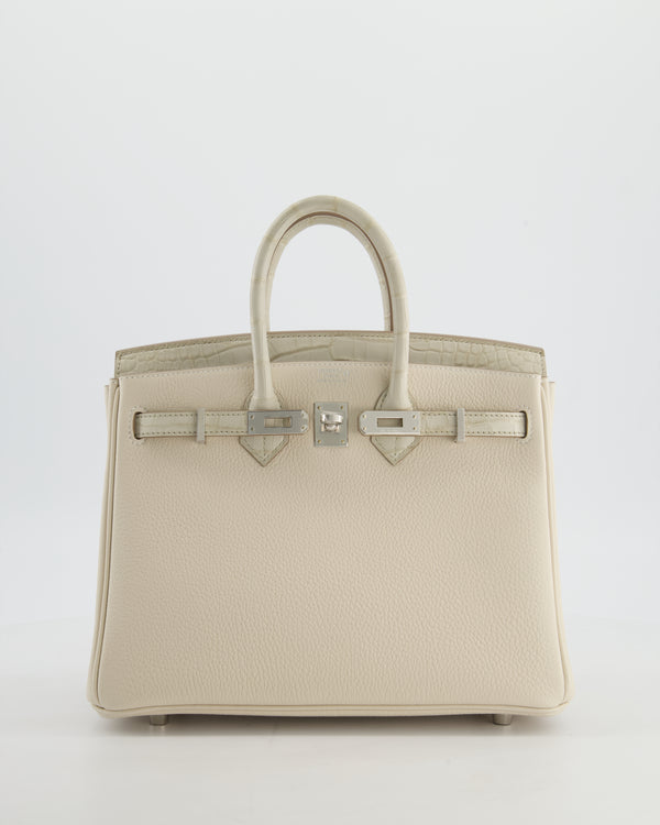 Hermès Birkin 25 Retourne Touch Bag in Craie Togo and Beton Matte Alligator Mississippiensis Leather with Palladium Hardware - Wholesale boutique from Sellier Knightsbridge, United Kingdom