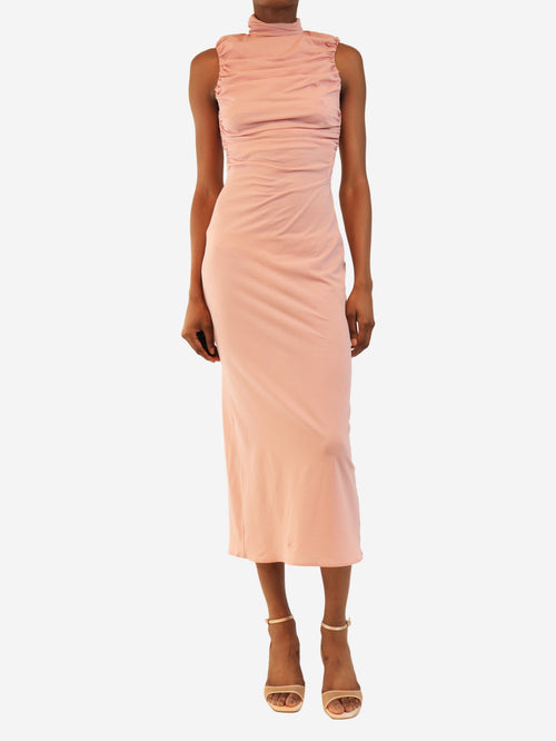 Pink sleeveless ruched midi dress - size UK 10 - Wholesale boutique from Sign of the Times, United Kingdom