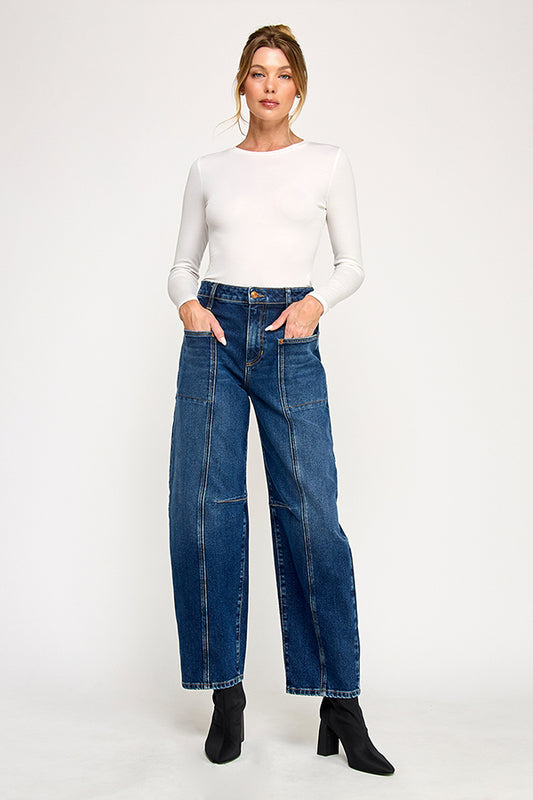 HIGH RISE BALLOON JEANS IN MEDIUM DARK - Wholesale casual from Sneak Peek Denim, United States
