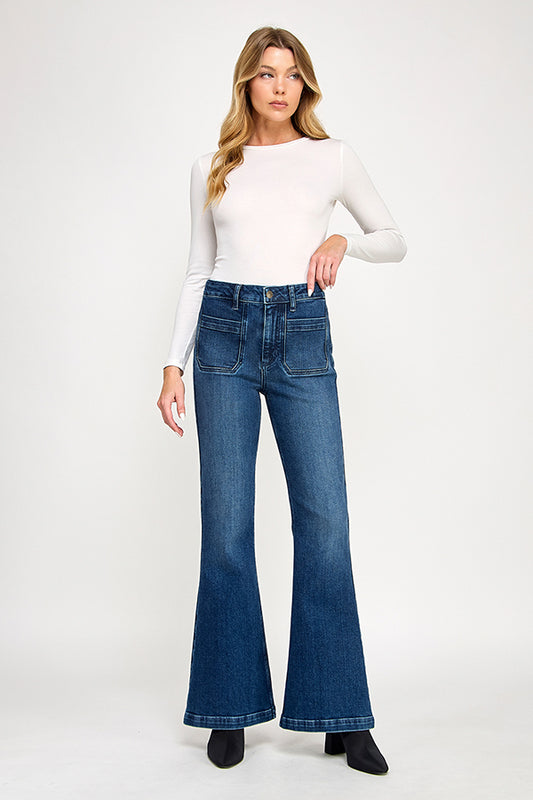 HIGH RISE FLARE JEANS IN MEDIUM DARK - Wholesale casual from Sneak Peek Denim, United States