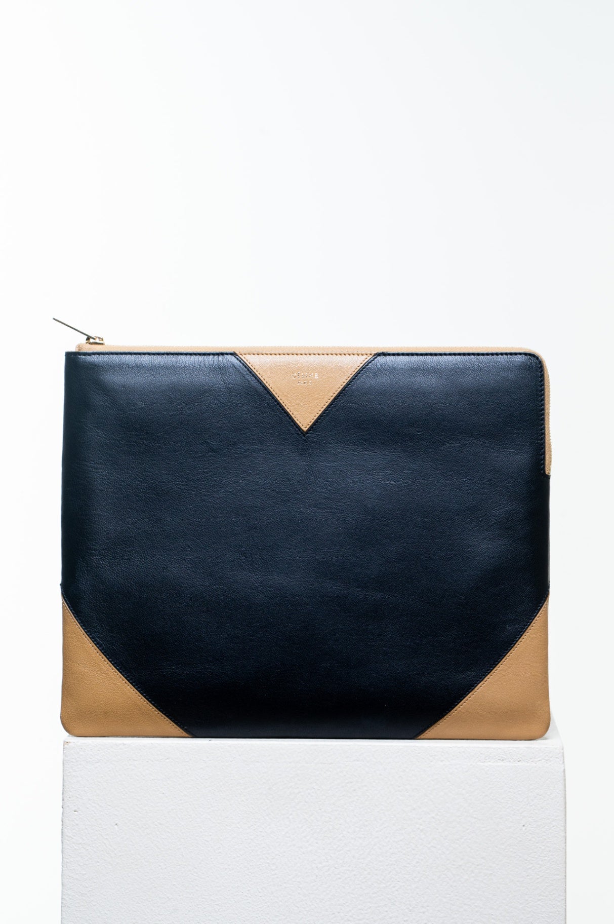 Black and Camel Colorblock Zip Pouch - Wholesale boutique from So Over It Luxury Consignment, Canada