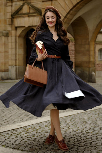 Darcy – Linen Wrap Dress with Ruffled V-Neckline - Wholesale boho from Son de Flor, Lithuania