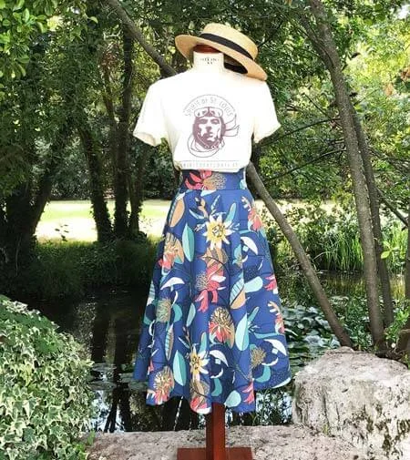 Gonna a ruota anni 50 in fantasia Passiflora ceruleo - Wholesale designer from Spirit of St. Louis, Italy