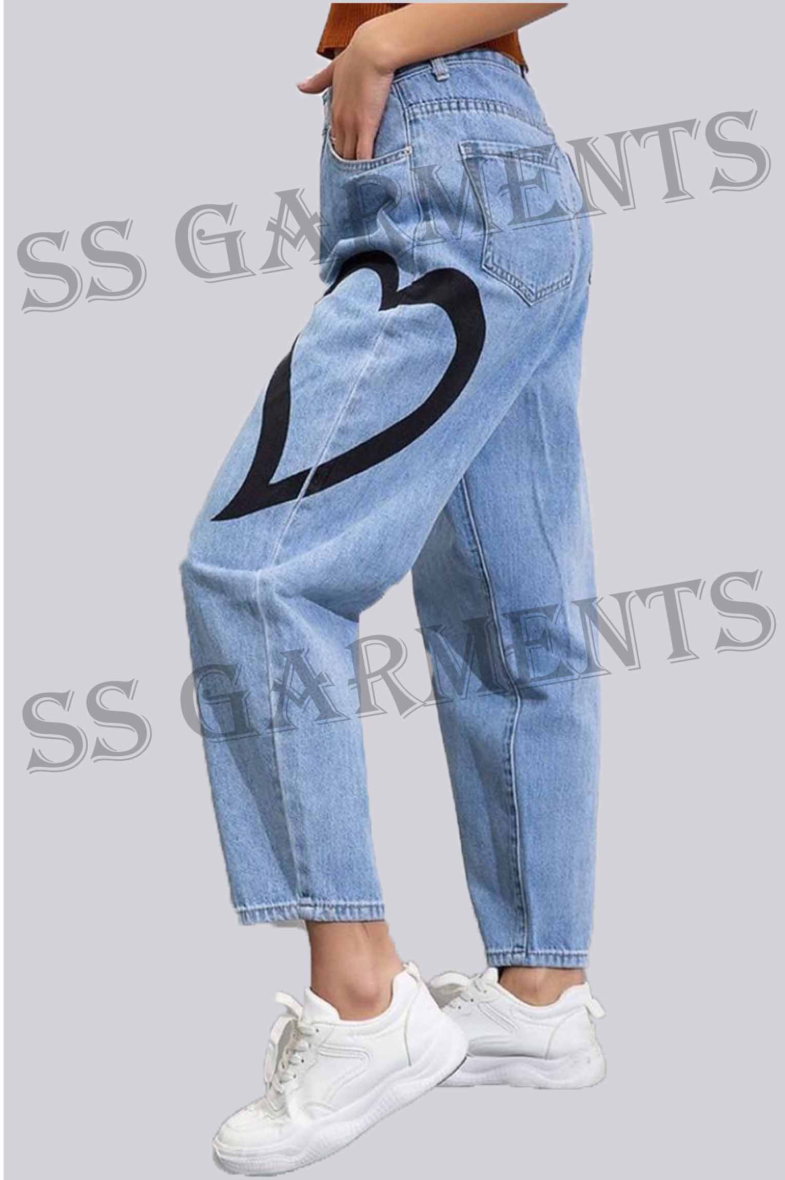 Heart Printed denim jeans pant - Wholesale budget from SS Garments, Pakistan