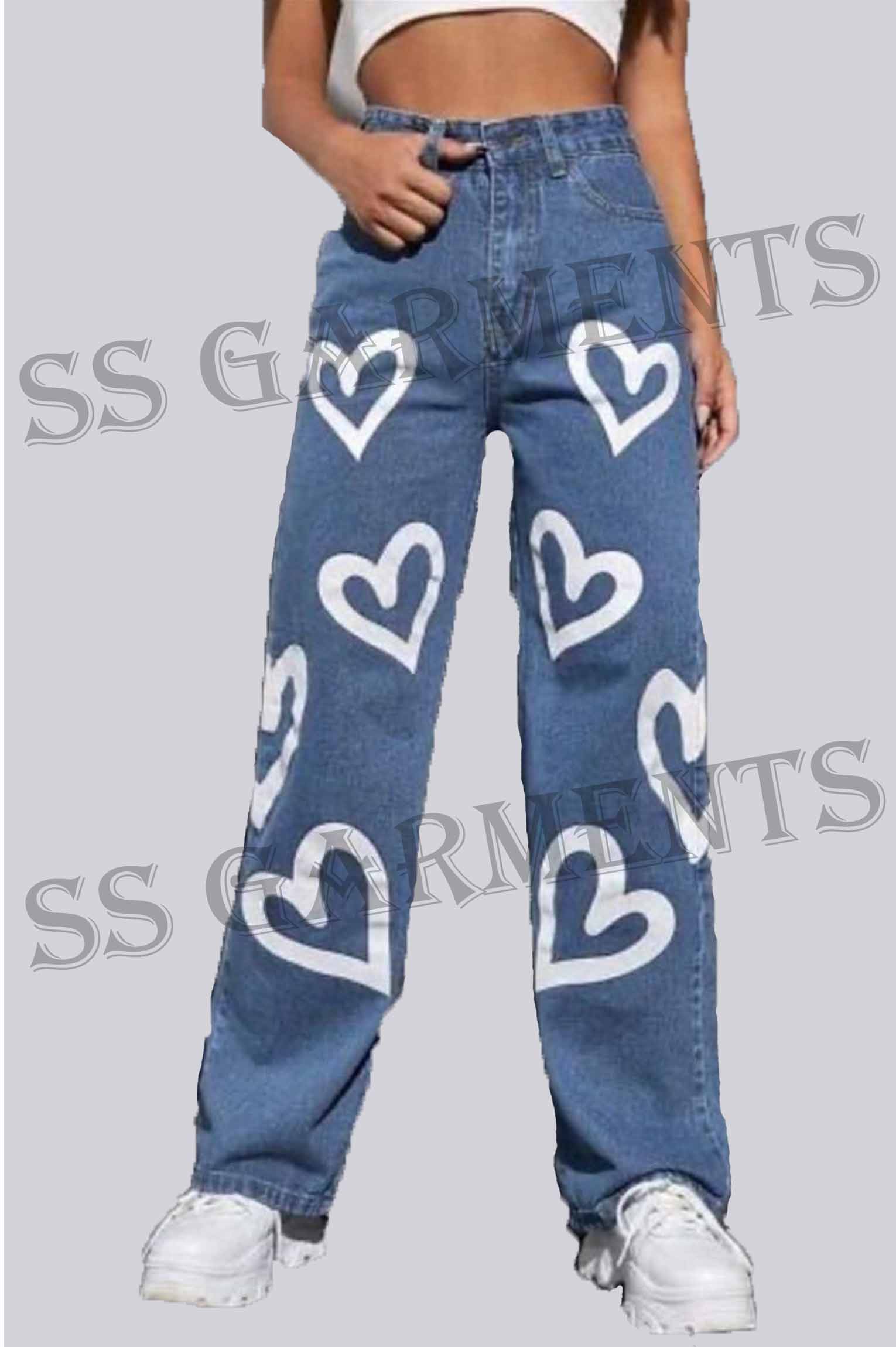 Love Hearts Printed mom jeans - Wholesale budget from SS Garments, Pakistan