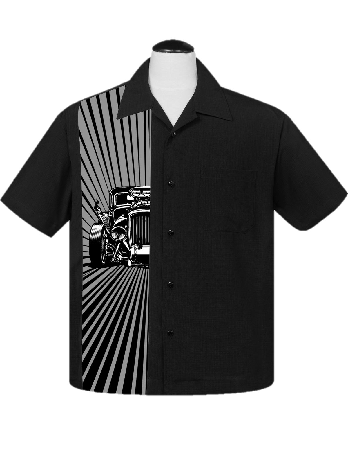 Hot Rod Burst Bowling Shirt in Black - Wholesale boutique from Steady Clothing, United States