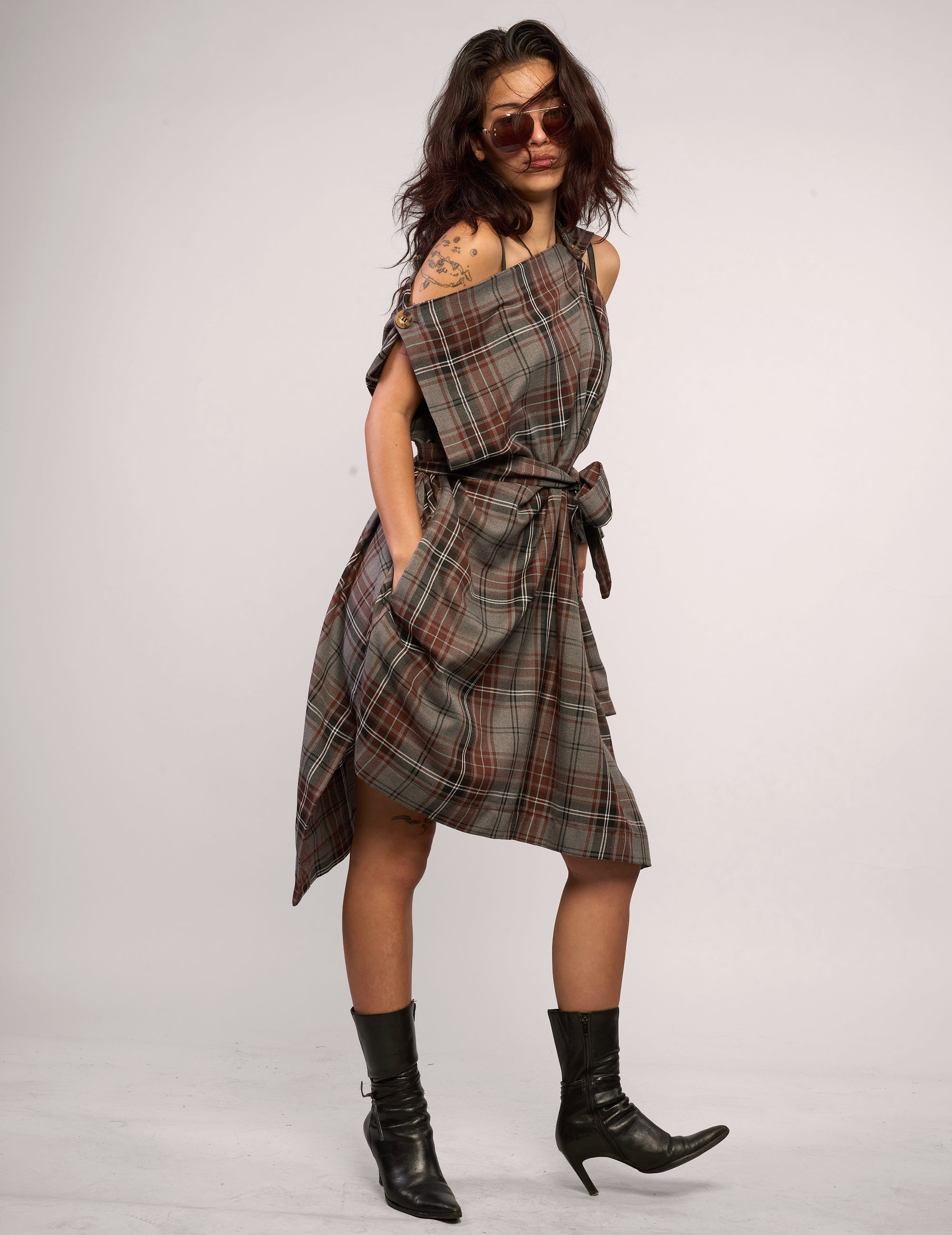 Pirate Dress – Taupe Tartan - Wholesale designer from Stuart Trevor, United Kingdom