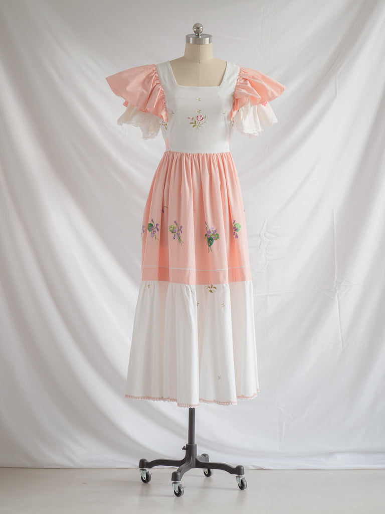 Re-design Upcycled Floral Flair Orange White Midi Dress - Wholesale accessories from Sugar Cream Vintage, Thailand