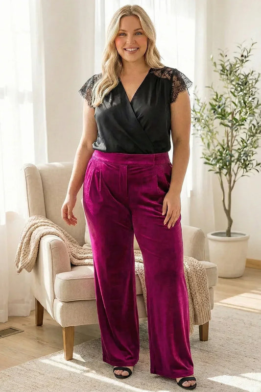 Plus Size Velvet High Waist Holiday Party Wide Pants - Wholesale boho from Tasha Apparel, United States