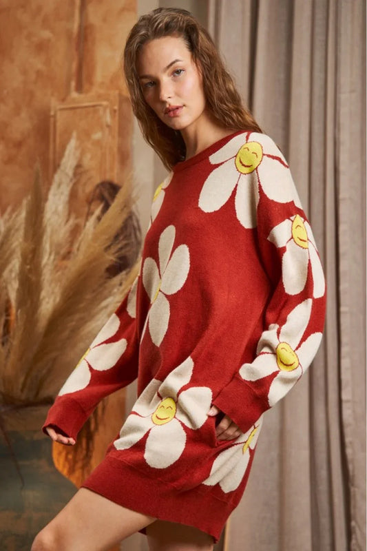 Western Boho Happy Daisy Floral Oversized Long Sleeve Sweater - Wholesale boho from Tasha Apparel, United States