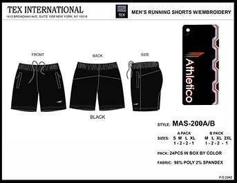 MAS-200 A/B Men's Running Shorts with Embroidery - Wholesale casual from Tex International, United States