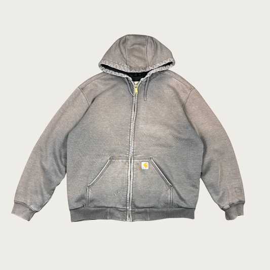 (L/XL) Carhartt Gray Faded Zip Up Hoodie - Wholesale casual from The Clothing Warehouse, United States