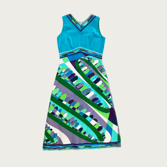 (M) 1960s Emilio Pucci Teal Velvet Signature Op Art Dress - Wholesale casual from The Clothing Warehouse, United States