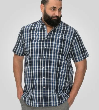 WALSALL-D555 Navy Check Button Down Collar S/S Shirt With Pocket-DEAL PACK - Wholesale casual from The Duke Clothing Co., United Kingdom