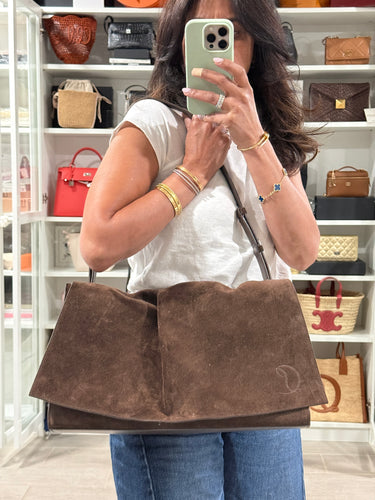 Christian Louboutin Chocolate Brown Suede Shoulder Flap Bag - Wholesale designer from The Millionaires Closet, United States