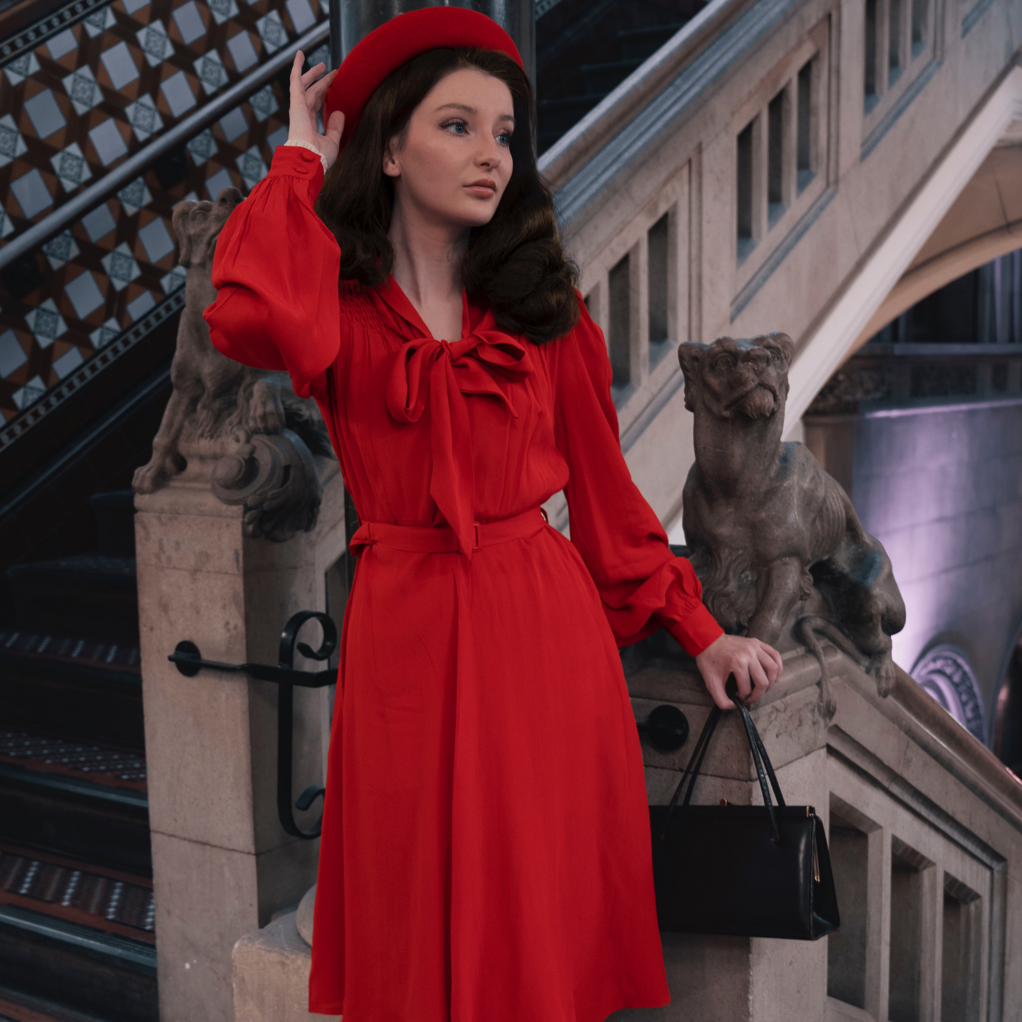 Eva Pussy Bow Dress in Lipstick Red - Wholesale boho from The Seamstress of Bloomsbury, United Kingdom