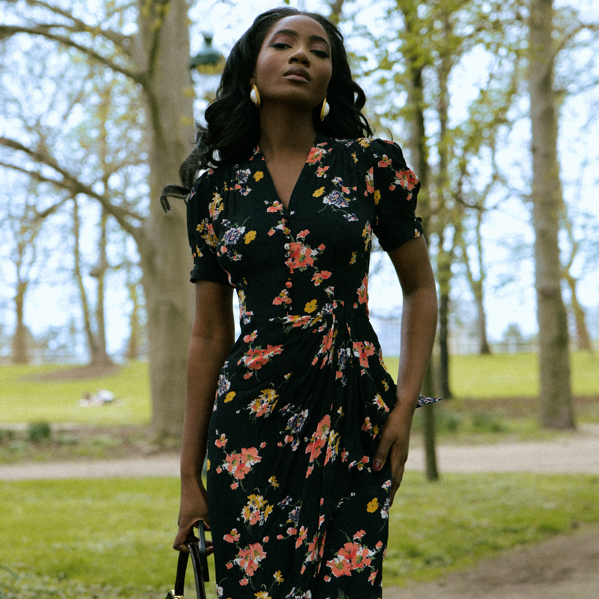 Mabel Waterfall Dress in Black Mayflower - Wholesale boho from The Seamstress of Bloomsbury, United Kingdom
