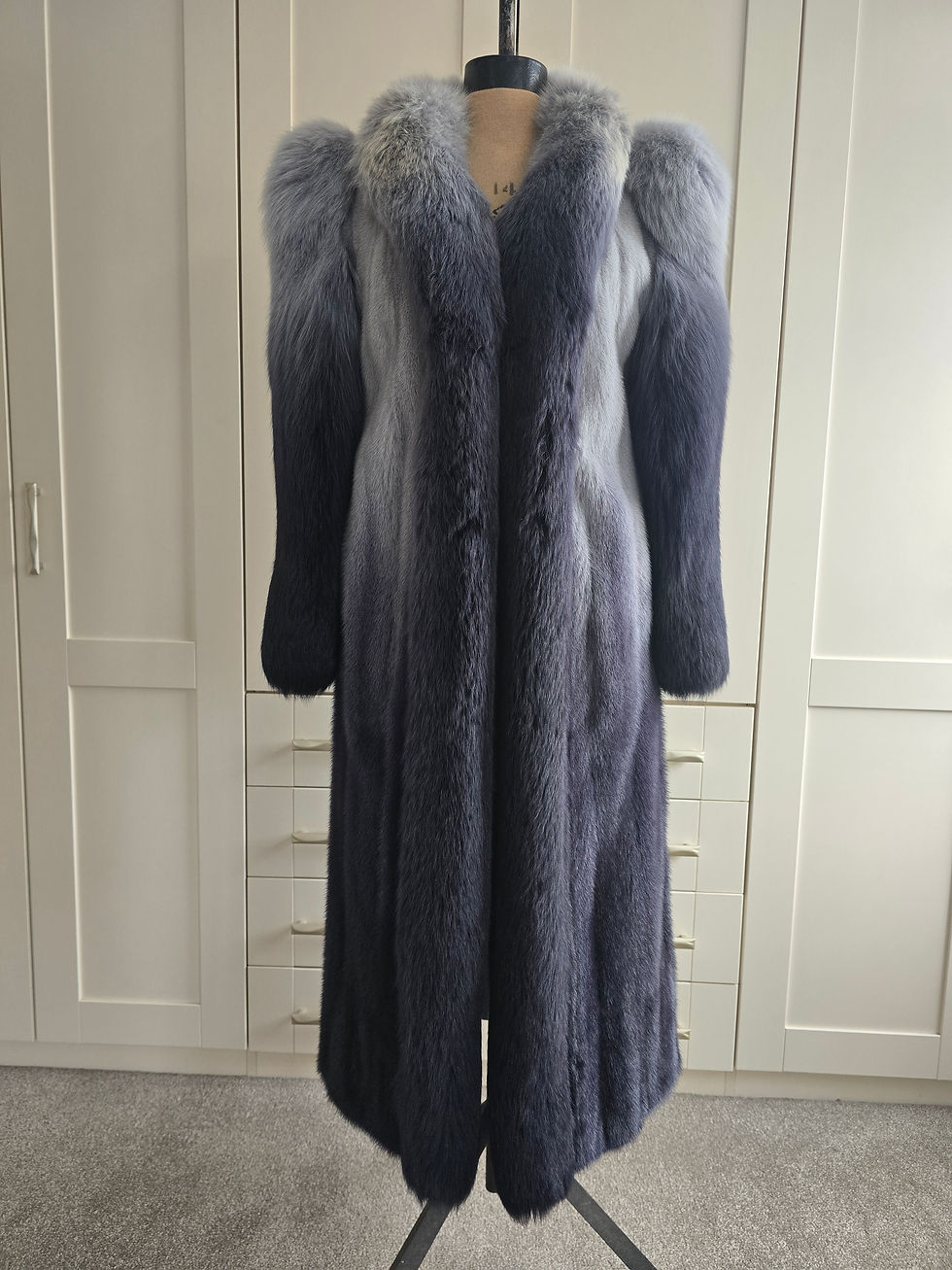 Ombre graduated blue mink and fox womens fur coat - Wholesale boho from The Vintage HQ, United Kingdom