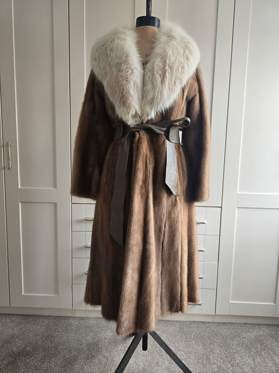 Semi waisted ladies belted mink coat with artic fox collar - Wholesale boho from The Vintage HQ, United Kingdom