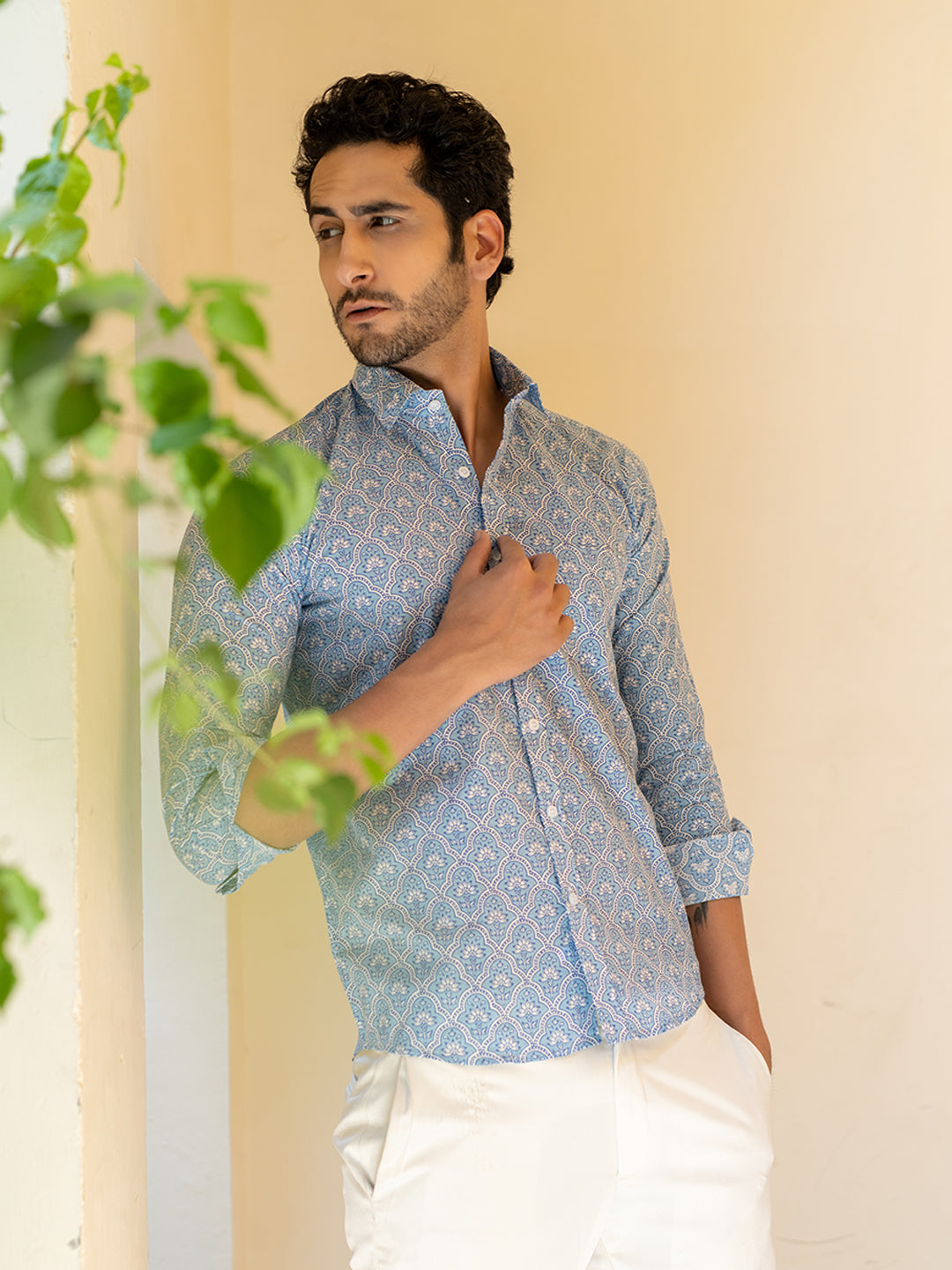 Blue Full Sleeve Jaipuri Printed Shirt - Wholesale budget from Tistabene, India
