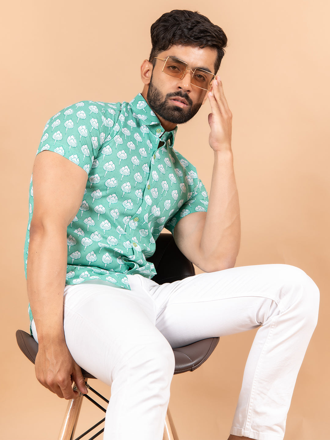 Sea Green Cotton Half Sleeves Jaipuri Printed Shirt - Wholesale budget from Tistabene, India