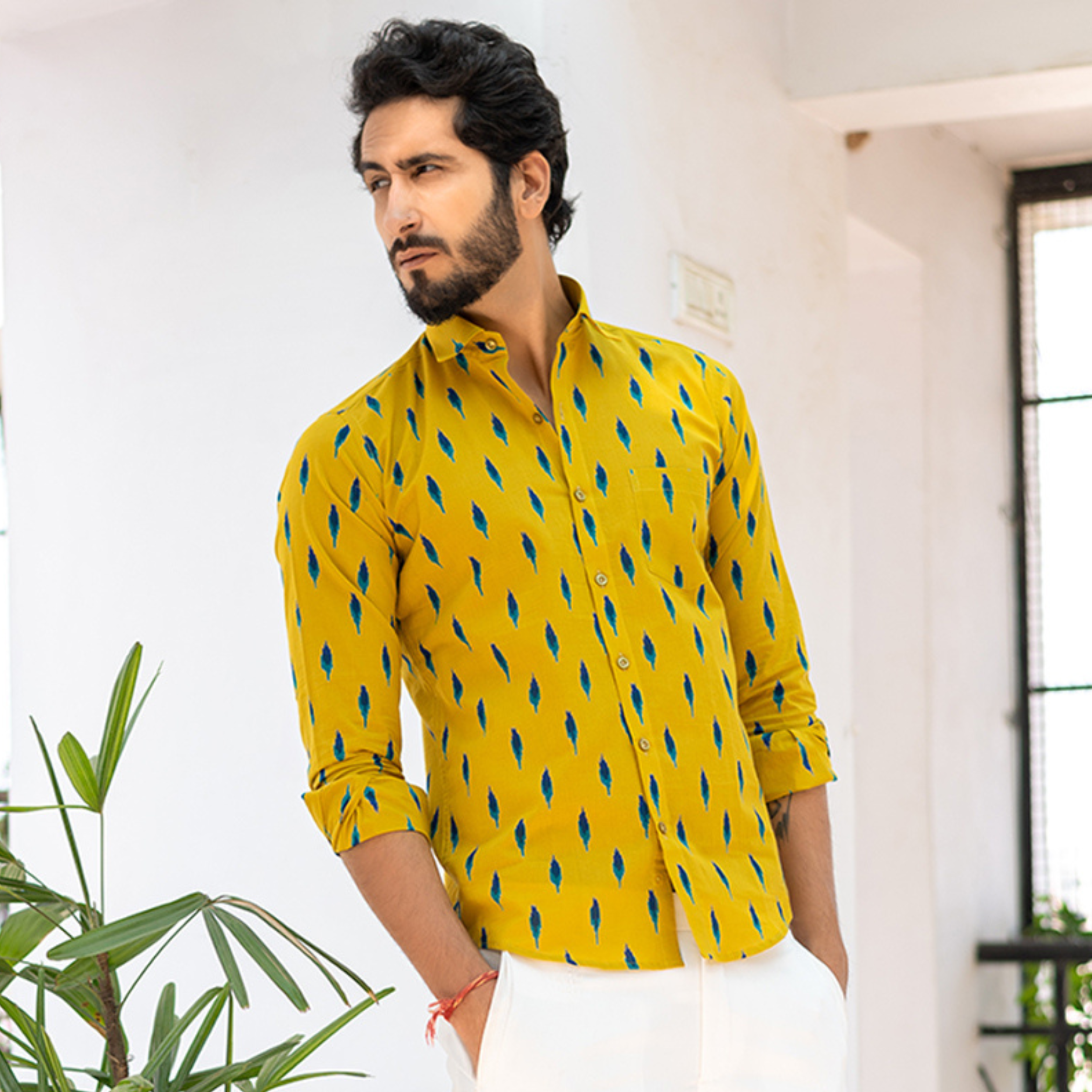 Yellow Jaipuri Cotton Full Sleeve Printed Shirt - Wholesale budget from Tistabene, India