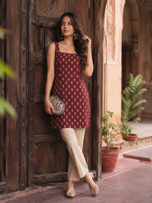 Ethnic Motifs Printed Square Neck Pure Cotton Kurti - Wholesale 80s from Trendphoria, India