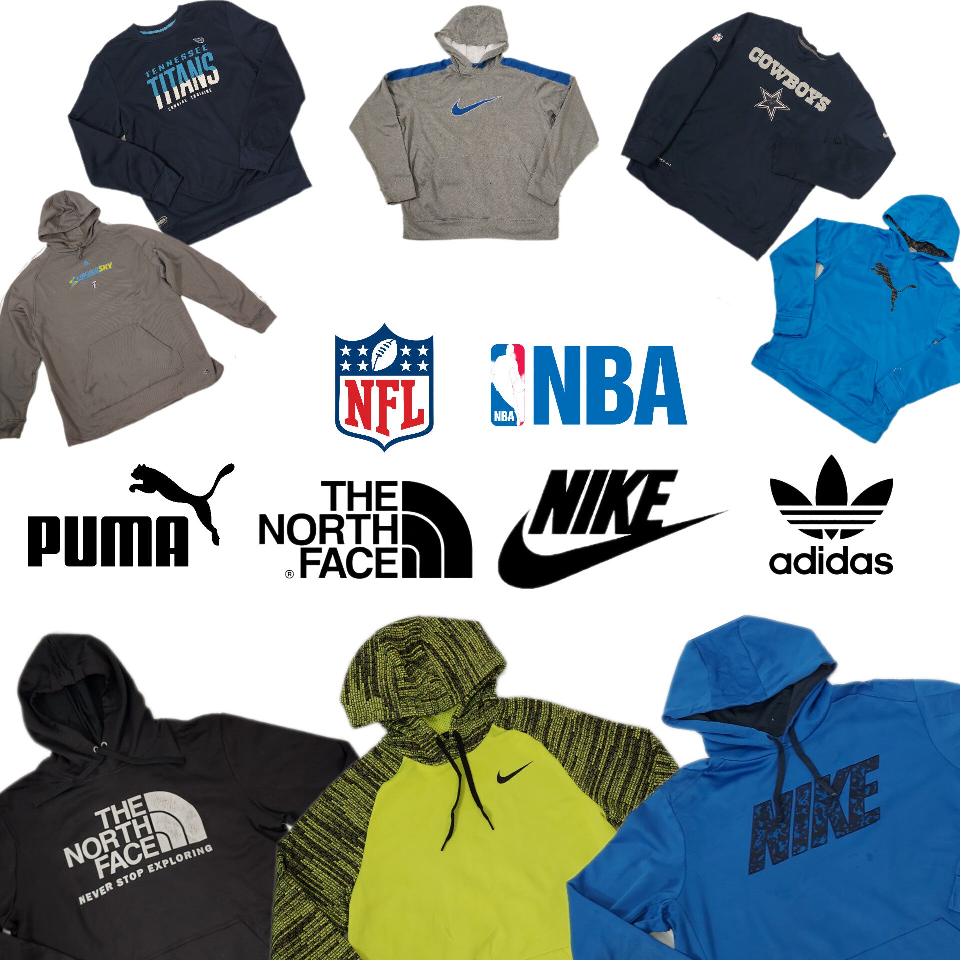 BRANDED SPORTS SWEATSHIRTS PACK - Wholesale 00s from TVW Vintage Wholesale, Spain