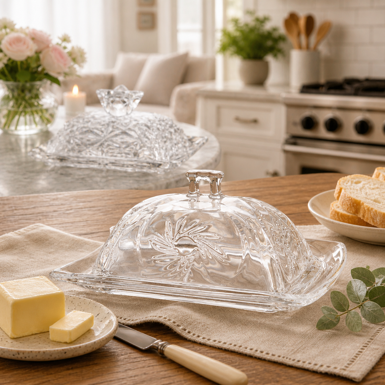 Crystal-Cut Glass Butter Dish with Cover - Wholesale boho from Vagabond Vintage, United States
