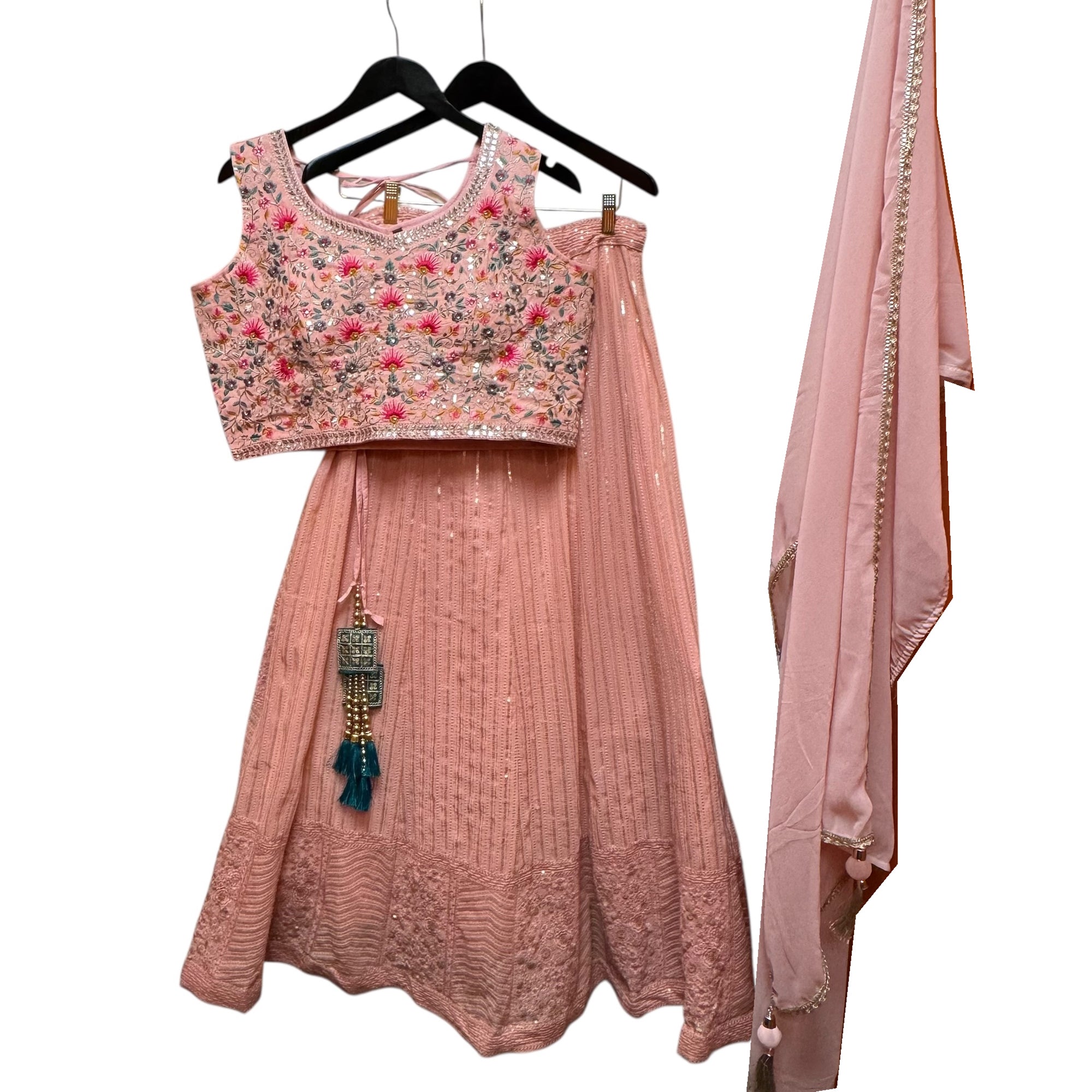 Blush Pink Embroidered Lehenga Set - Wholesale accessories from Vintage India NYC, United States