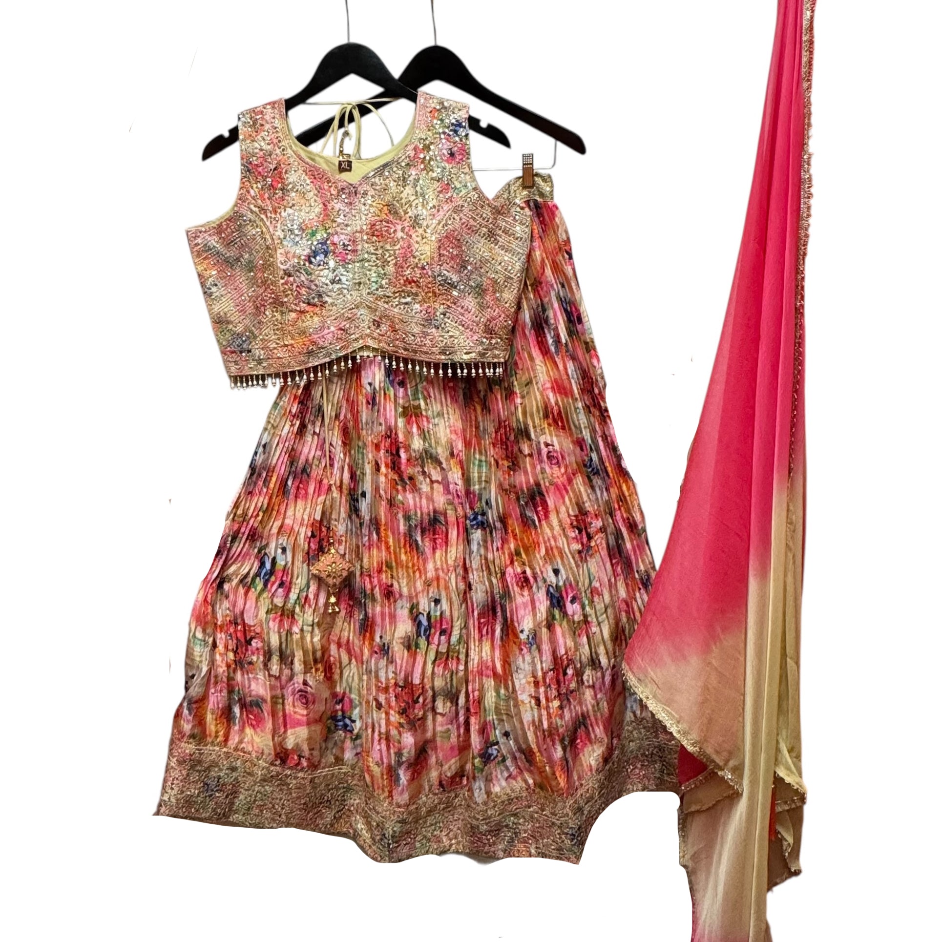 Pink Floral Lehenga Set - Wholesale accessories from Vintage India NYC, United States