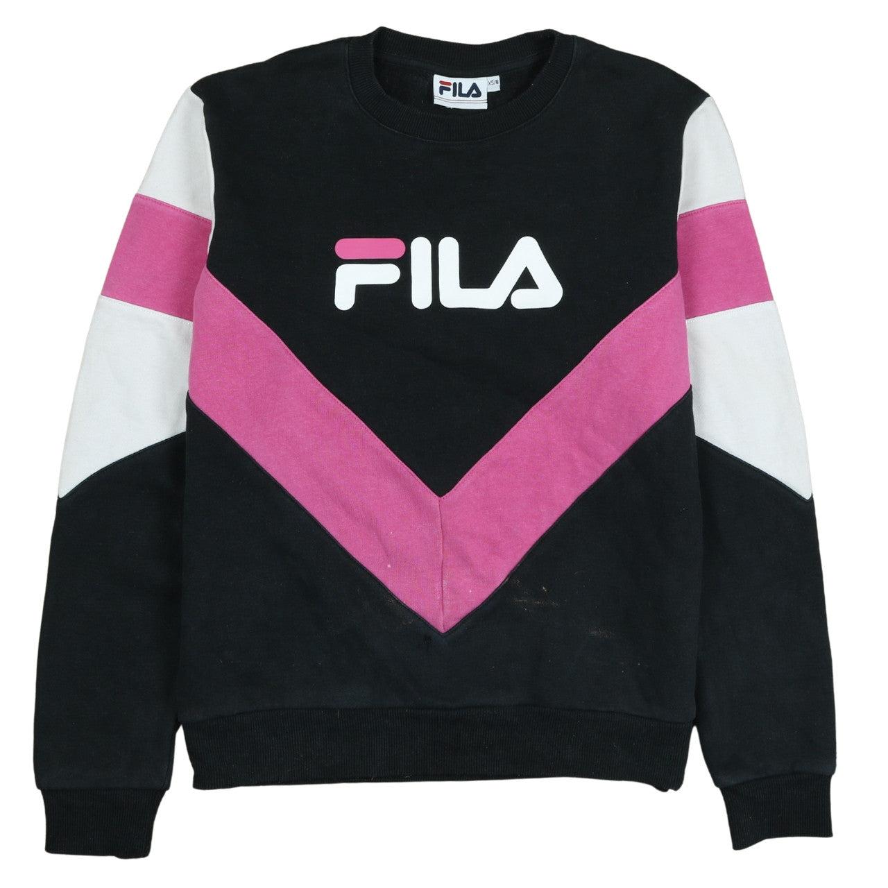 Fila Women's XSmall Black Vintage 90s Spellout Crew Neck Sweater - Wholesale 90s from Vintage Wholesaler, United Kingdom