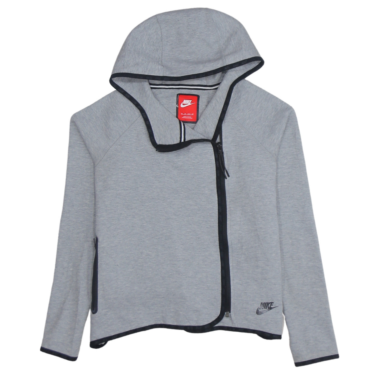 Nike Grey Asymmetric Zip Hoodie Men’s XSmall Embroidered Logo Zip Pockets Casual Sweatshirt - Wholesale 90s from Vintage Wholesaler, United Kingdom