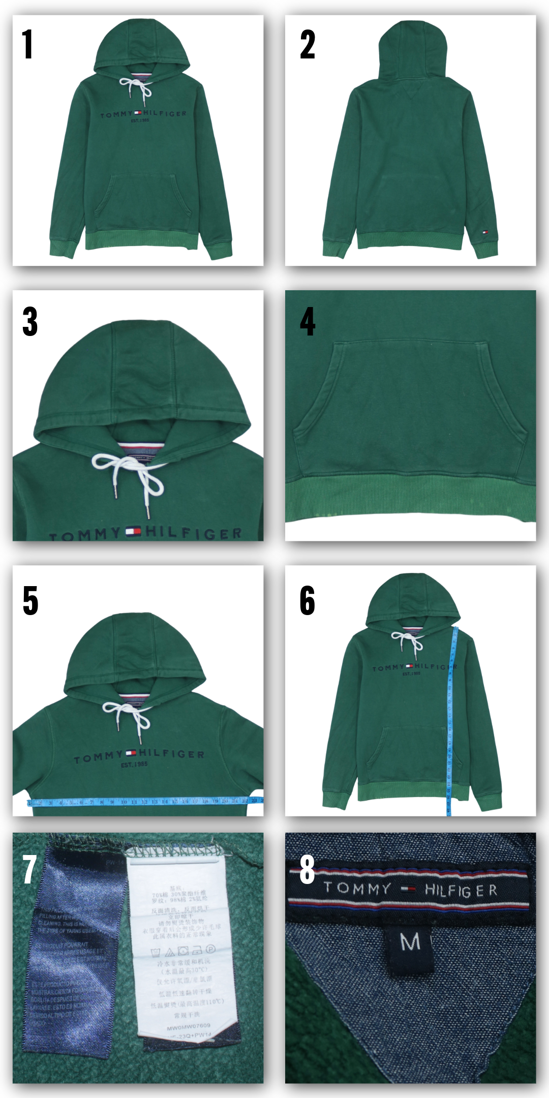 Tommy Hilfiger 90's Spellout Pullover Hoodie Medium Green - Wholesale 90s from Vintage Wholesaler, United Kingdom